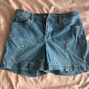 Seven7 Blue Denim Shorts with Floral Details